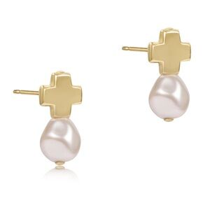 Enewton Signature Gold Cross Stud Pearl